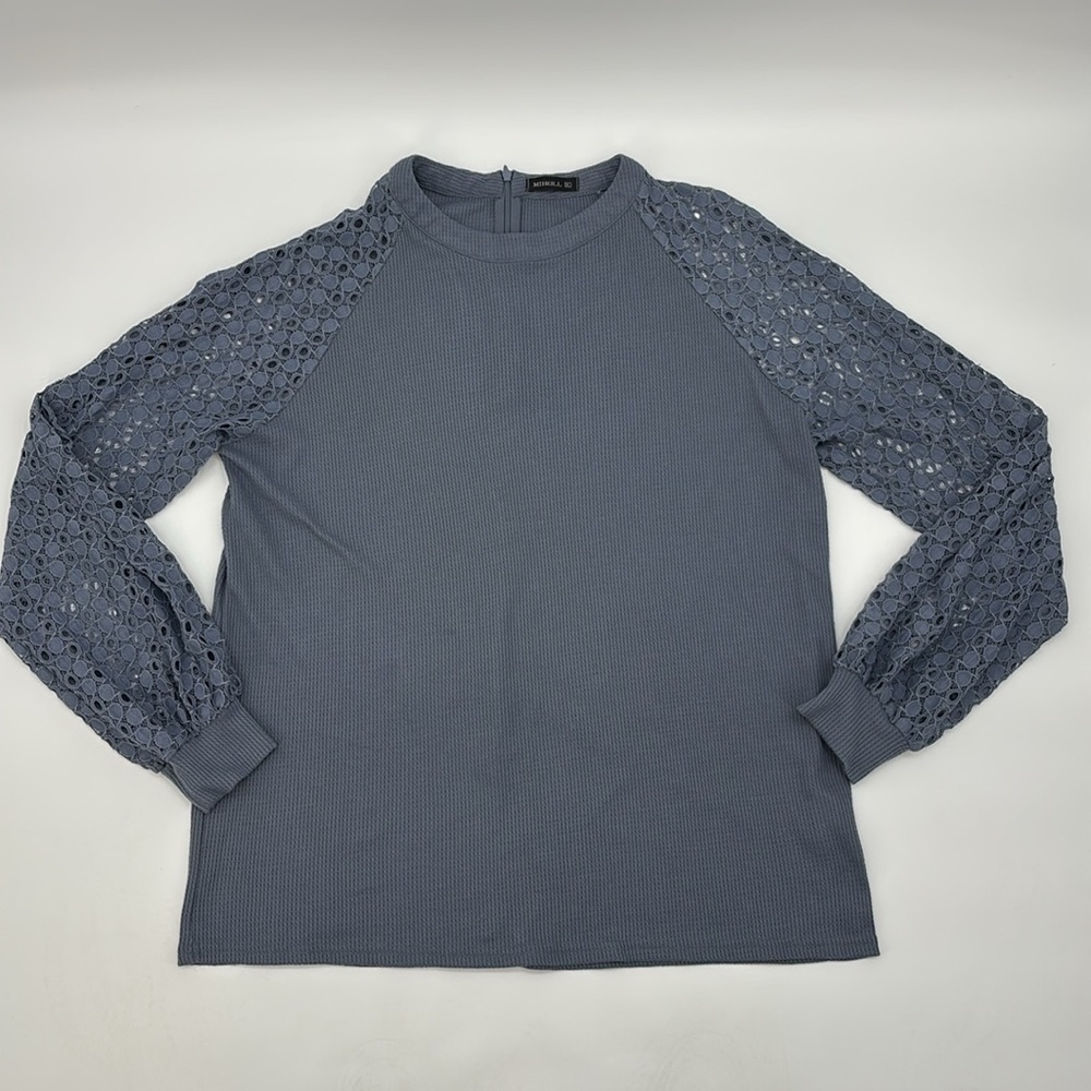 Miholl‎ Blue/Gray Lace Sleeve Top size XL